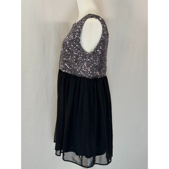 PINKY Size L Bodice Black Chiffon Sleeveless Mini Dress W/ Zipper - Picture 4 of 10